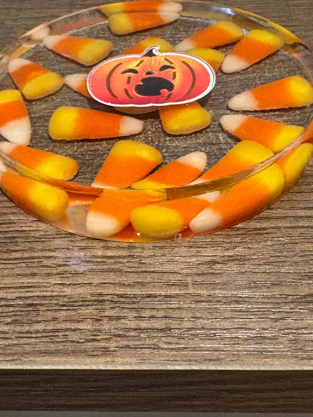 Candy Corn Pumpkin Resin Coaster 🎃🍬