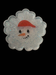 Handmade Glitter Snowman Resin Coaster – Festive Winter Home Déco