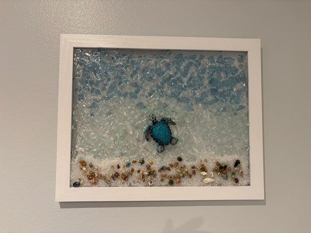 Sea Turtle Glass Art – Ocean Wave Frame