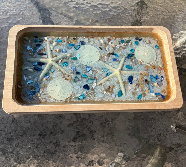 Coastal Resin Tray with Starfish & Sea Glass