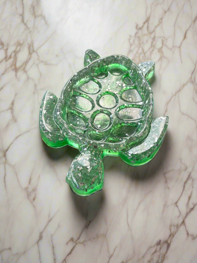 Handmade Green Resin Turtle Dish – Ocean-Inspired Trinket Holder