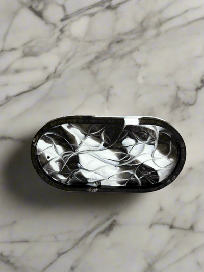Black & White Resin Oval Tray – Handmade Marble Effect