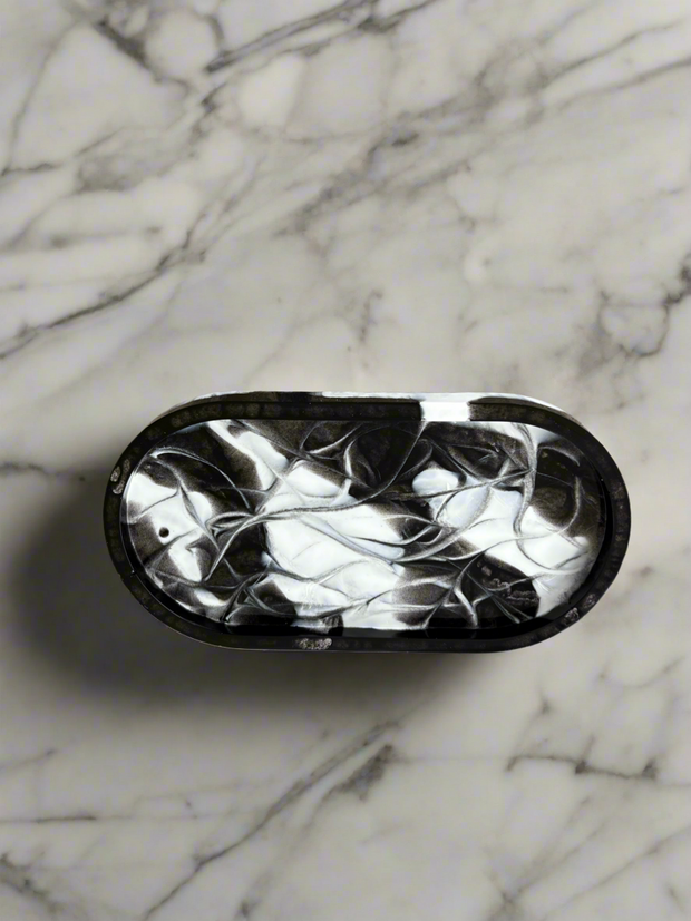 Black & White Resin Oval Tray – Handmade Marble Effect