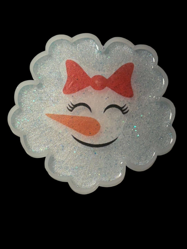 Handmade Glitter Snowman Resin Coaster – Festive Winter Home Déco