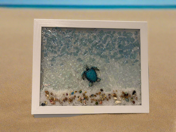 Sea Turtle Glass Art – Ocean Wave Frame